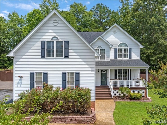 5019 Misty Spring Dr, Midlothian, VA 23112 - traditional-style house featuring covered porch and roof with shingles