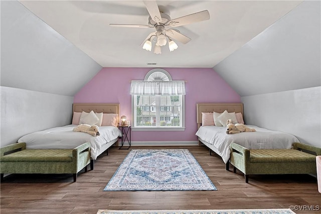 5019 Misty Spring Dr, Midlothian, VA 23112 - bedroom with vaulted ceiling, wood finished floors, and a ceiling fan