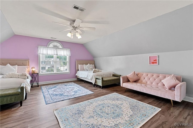 5019 Misty Spring Dr, Midlothian, VA 23112 - bedroom featuring vaulted ceiling, wood finished floors, and a ceiling fan