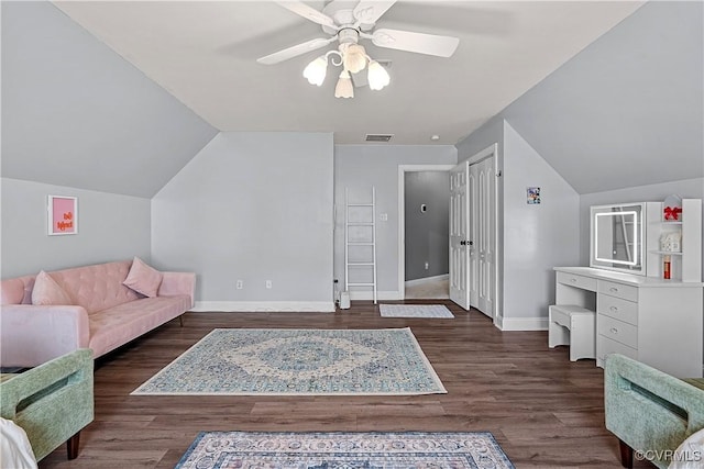 5019 Misty Spring Dr, Midlothian, VA 23112 - living room featuring a ceiling fan, lofted ceiling, and wood finished floors
