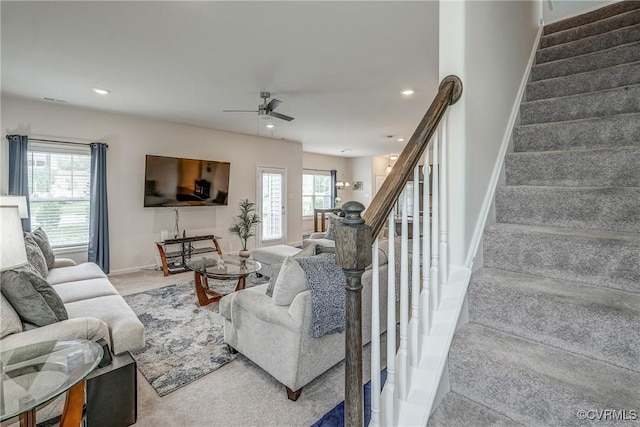6989 Sir Galahad Rd, Henrico, VA 23231 - living area featuring stairway, ceiling fan, recessed lighting, and carpet