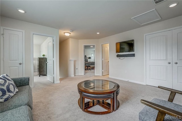 6989 Sir Galahad Rd, Henrico, VA 23231 - living area featuring light carpet, attic access, and recessed lighting