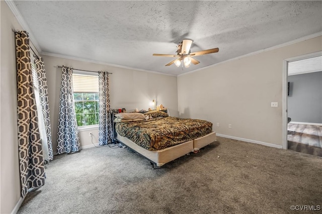 566 Will Johnson Rd, Louisa, VA 23093 - carpeted bedroom featuring ornamental molding, a textured ceiling, and ceiling fan