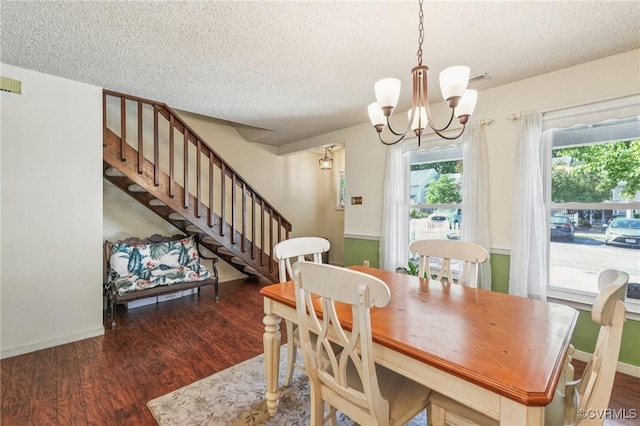 12302 Sir James Ct, Henrico, VA 23233 - dining room featuring a textured ceiling, wood finished floors, stairway, and a chandelier