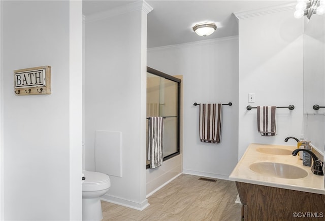 8314 Erma Ln, Richmond, VA 23229 - full bath with bath / shower combo with glass door, ornamental molding, and double vanity