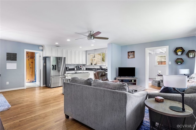8314 Erma Ln, Richmond, VA 23229 - living room with ceiling fan, light wood-type flooring, and recessed lighting