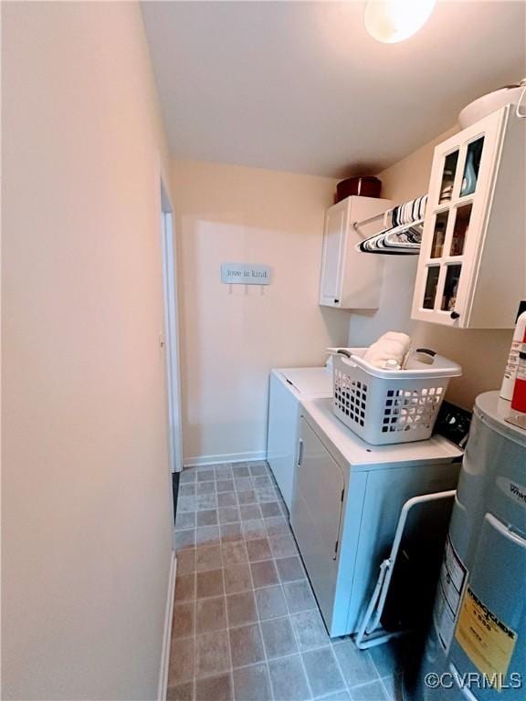 2205 Cox Rd, Henrico, VA 23233 - laundry room featuring cabinet space, washing machine and dryer, and water heater
