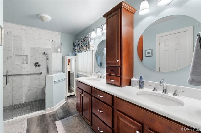 4723 Squaw Valley Ct, Glen Allen, VA 23060 - full bath featuring a stall shower, double vanity, and wood finished floors