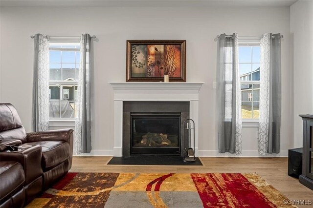 7653 Autumn Leaves Ln, New Kent, VA 23124 - living area featuring wood finished floors and a fireplace with flush hearth