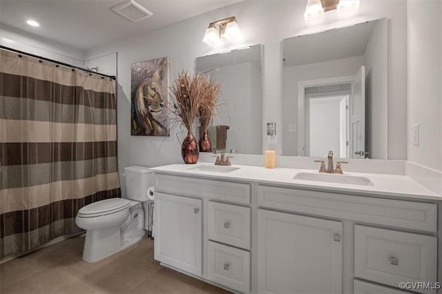 7653 Autumn Leaves Ln, New Kent, VA 23124 - full bath featuring double vanity, tile patterned flooring, and a shower with curtain