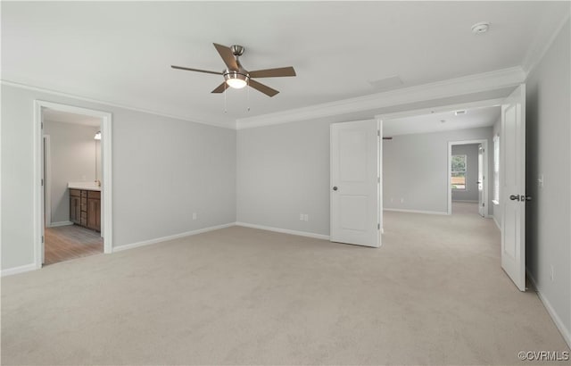 7095 Shining Armor Dr, Henrico, VA 23231 - empty room with light carpet, ornamental molding, and a ceiling fan