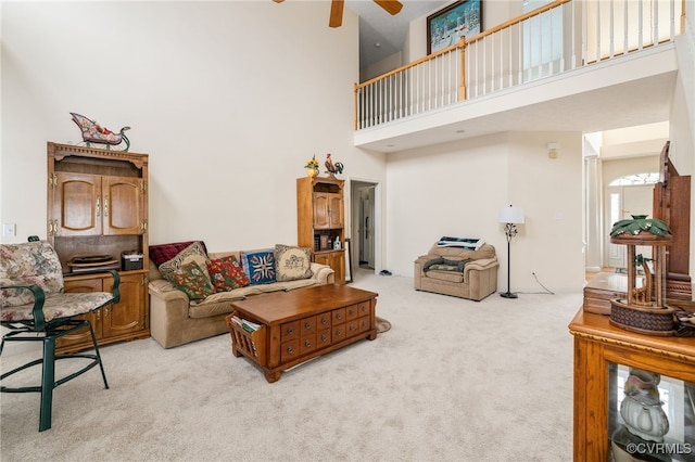 14313 Woodleigh Dr, Chester, VA 23831 - living area featuring a towering ceiling, carpet flooring, and ceiling fan