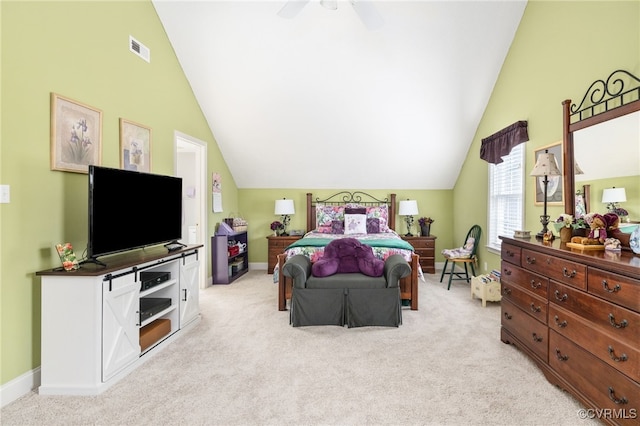 14313 Woodleigh Dr, Chester, VA 23831 - bedroom with vaulted ceiling, light colored carpet, and a ceiling fan