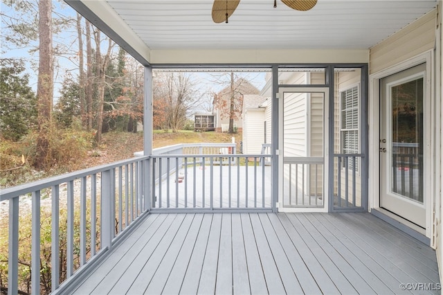 14313 Woodleigh Dr, Chester, VA 23831 - unfurnished sunroom featuring a ceiling fan and healthy amount of natural light