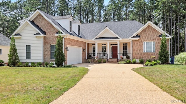 5080 Brandon Pines Way, Providence Forge, VA 23140 - view of front of property with covered porch, brick siding, driveway, and an attached garage