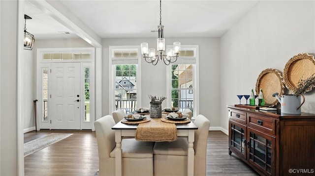 5080 Brandon Pines Way, Providence Forge, VA 23140 - dining area featuring a chandelier and dark wood-type flooring