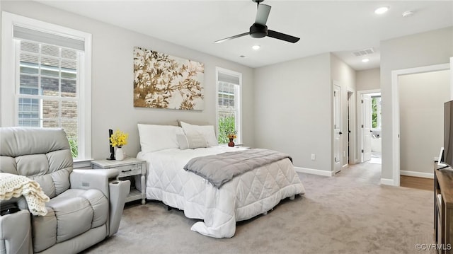 5080 Brandon Pines Way, Providence Forge, VA 23140 - bedroom with light carpet, recessed lighting, and ceiling fan