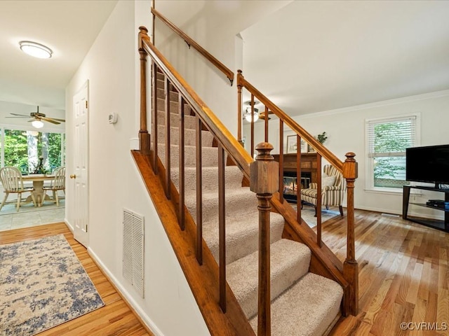 14107 Laurel Trail Pl, Midlothian, VA 23112 - stairway with wood finished floors and ceiling fan
