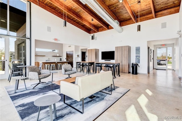 3900 Maze Runner Dr Unit 205, Chesterfield, VA 23112 - living area featuring a wood ceiling with exposed beams and high vaulted ceiling