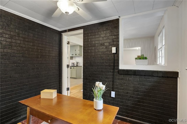 520 Heth Rd, Petersburg, VA 23805 - office area with brick wall, ceiling fan, and crown molding