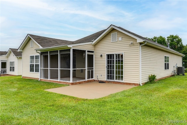 4017 Bayapple Dr, Henrico, VA 23294 - back of house featuring a patio area, a sunroom, a lawn, and roof with shingles
