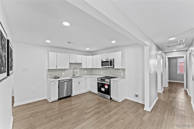 2000 Cleary Rd, Richmond, VA 23223 - kitchen with stainless steel appliances, light countertops, white cabinetry, decorative backsplash, and recessed lighting