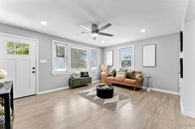 2000 Cleary Rd, Richmond, VA 23223 - living area featuring a ceiling fan, plenty of natural light, light wood finished floors, and recessed lighting