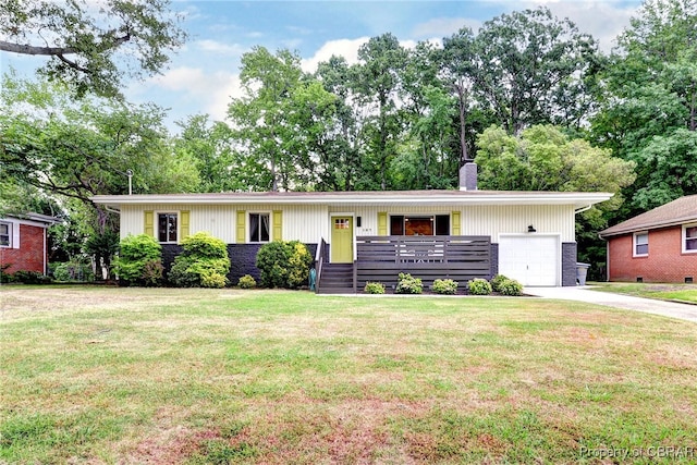 107 Ward, Hampton, VA 23669 - ranch-style home featuring a chimney, a front yard, concrete driveway, and an attached garage