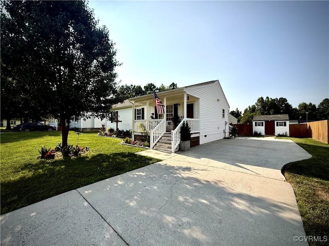 5754 Fox Maple Ter, Chesterfield, VA 23803 - ranch-style home with concrete driveway, a porch, a storage shed, and crawl space