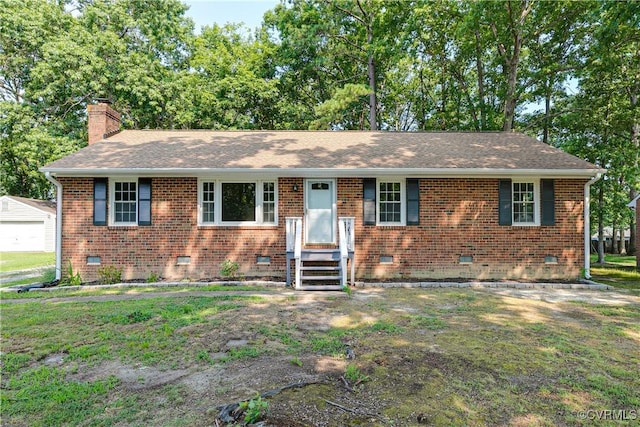 5412 Ridgerun Ter, Chesterfield, VA 23832 - view of front of home featuring crawl space, a chimney, brick siding, and a shingled roof