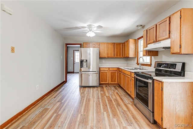 5412 Ridgerun Ter, Chesterfield, VA 23832 - kitchen with stainless steel appliances, under cabinet range hood, light wood-style flooring, and healthy amount of natural light