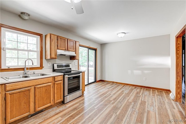 5412 Ridgerun Ter, Chesterfield, VA 23832 - kitchen with electric range, under cabinet range hood, light countertops, and light wood-style floors