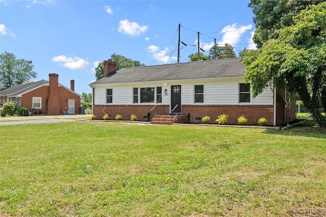 2207 Craven Ln, Henrico, VA 23228 - single story home with brick siding, a front lawn, a chimney, and entry steps