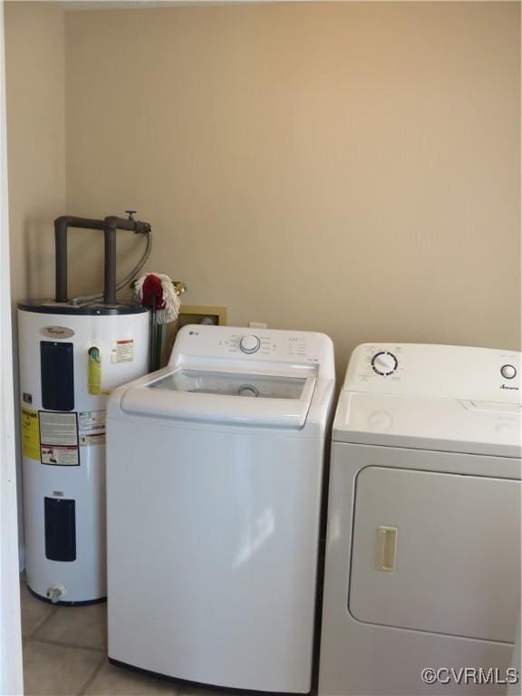 6329 Sledds Lake Rd, Mechanicsville, VA 23111 - washroom featuring electric water heater, separate washer and dryer, and light tile patterned floors