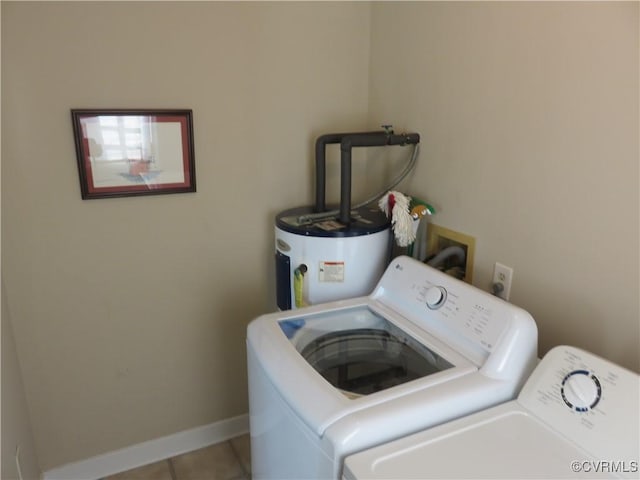 6329 Sledds Lake Rd, Mechanicsville, VA 23111 - laundry area featuring washing machine and clothes dryer, electric water heater, and tile patterned flooring