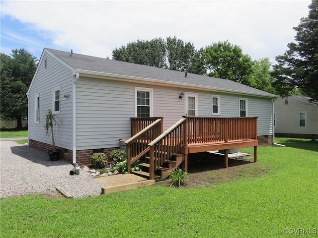 6329 Sledds Lake Rd, Mechanicsville, VA 23111 - back of house with crawl space, a lawn, and a deck
