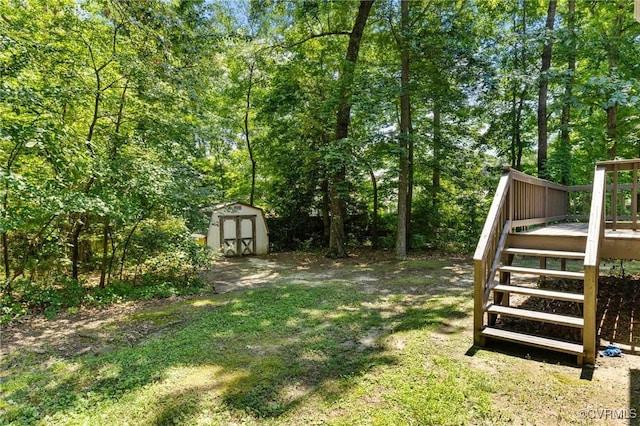 4815 Belfield Cir, North Chesterfield, VA 23237 - view of yard with a storage shed, a deck, and stairs