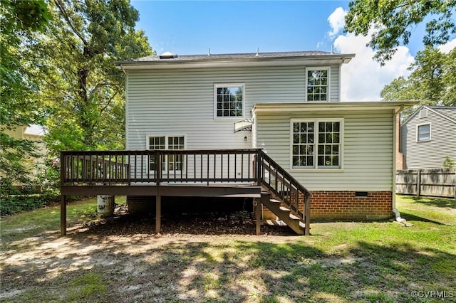 4815 Belfield Cir, North Chesterfield, VA 23237 - back of property featuring a wooden deck, crawl space, and stairs
