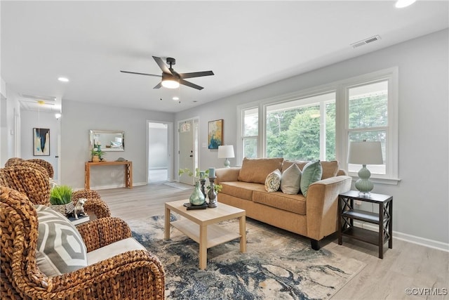 606 Bermuda Hundred Rd, Chester, VA 23836 - living area featuring attic access, a ceiling fan, light wood-style flooring, and recessed lighting