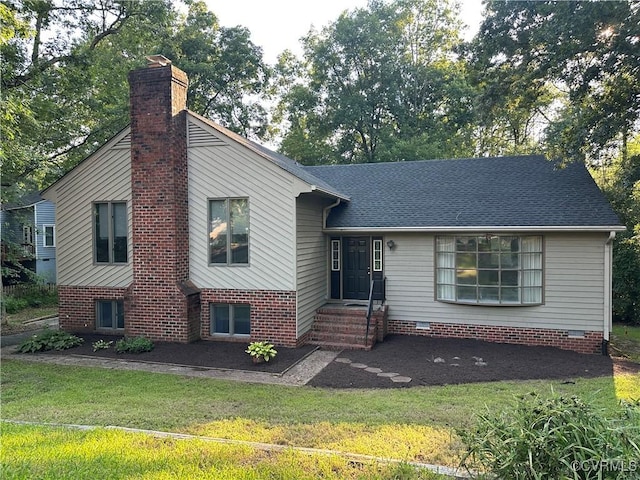 8253 Skirmish Ln, Mechanicsville, VA 23111 - tri-level home featuring a front lawn, a chimney, and roof with shingles