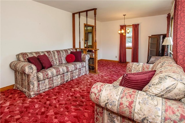 12100 Brookview Dr, Chesterfield, VA 23112 - living room featuring a chandelier and carpet floors