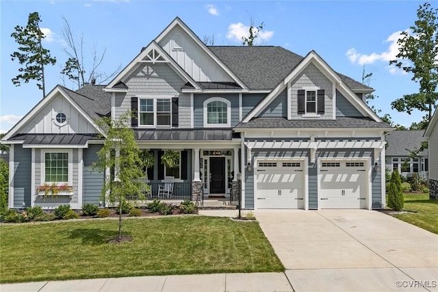 6636 Stonewolf Ct, Moseley, VA 23120 - craftsman-style home with covered porch, board and batten siding, a standing seam roof, and roof with shingles