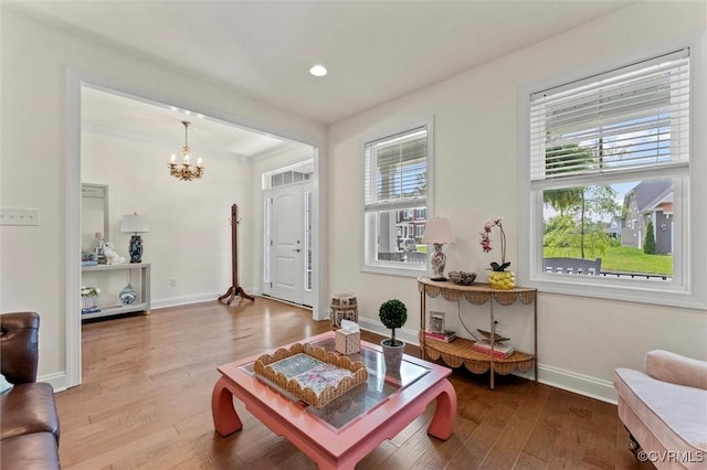 6636 Stonewolf Ct, Moseley, VA 23120 - living area with a chandelier, wood finished floors, and recessed lighting