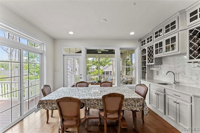 6636 Stonewolf Ct, Moseley, VA 23120 - dining area featuring wood finished floors, recessed lighting, and wet bar
