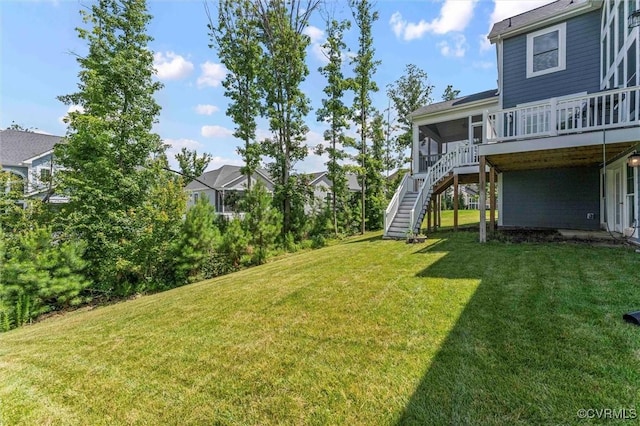 6636 Stonewolf Ct, Moseley, VA 23120 - view of grassy yard featuring stairs and a wooden deck