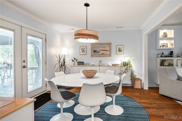 13926 Sagebrook Rd, Midlothian, VA 23112 - dining space with wood finished floors, ornamental molding, and french doors