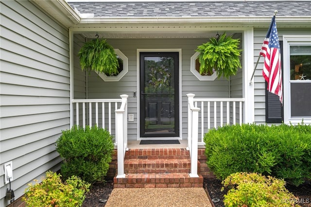 13926 Sagebrook Rd, Midlothian, VA 23112 - doorway to property featuring a porch and a shingled roof
