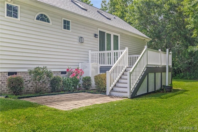 3130 Tinsley Ter, Prince George, VA 23875 - back of property with a patio, a deck, a lawn, stairway, and crawl space