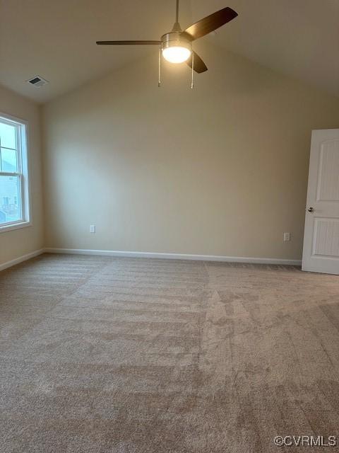 7079 Hepworth Dr, Henrico, VA 23231 - empty room with vaulted ceiling, carpet floors, and a ceiling fan