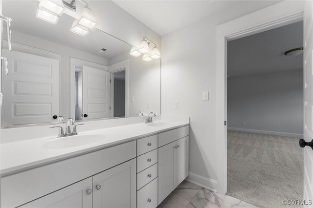 3616 Bonnies Way, Powhatan, VA 23139 - full bathroom with double vanity and marble look tile flooring